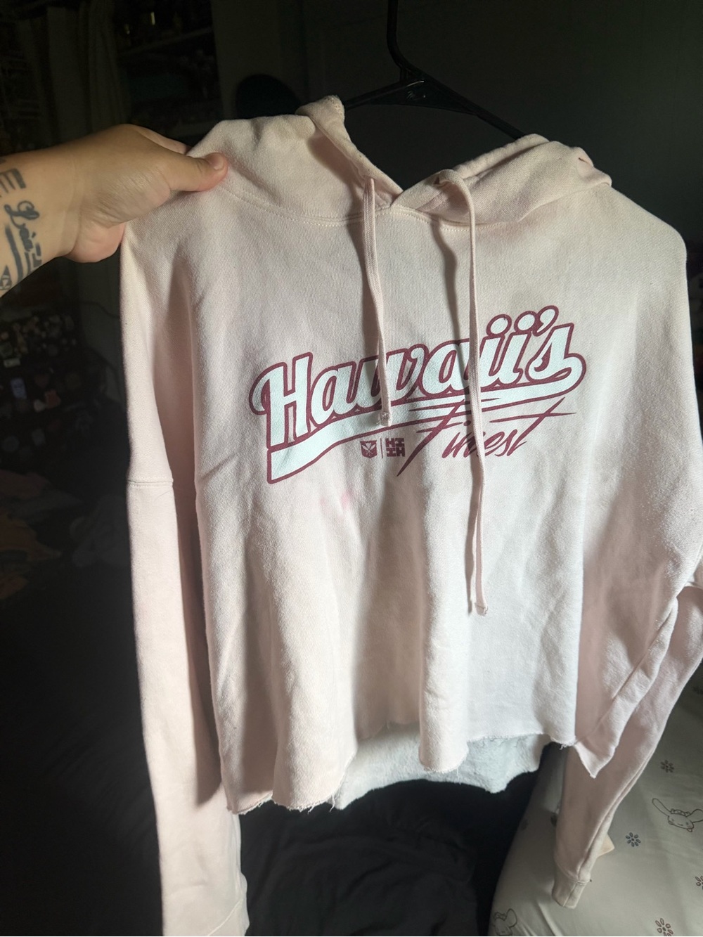 Light Pink Graphic Crewneck Hoodie with 'Hawaii's Finest' Logo